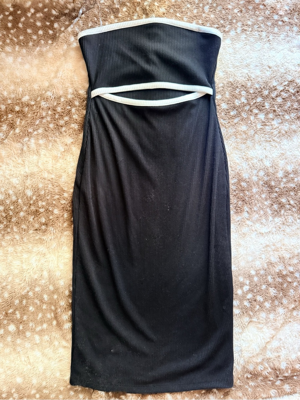 M Tyche Black Ribbed Strapless Cutout Bodycon Midi Dress - Picture 2 of 4